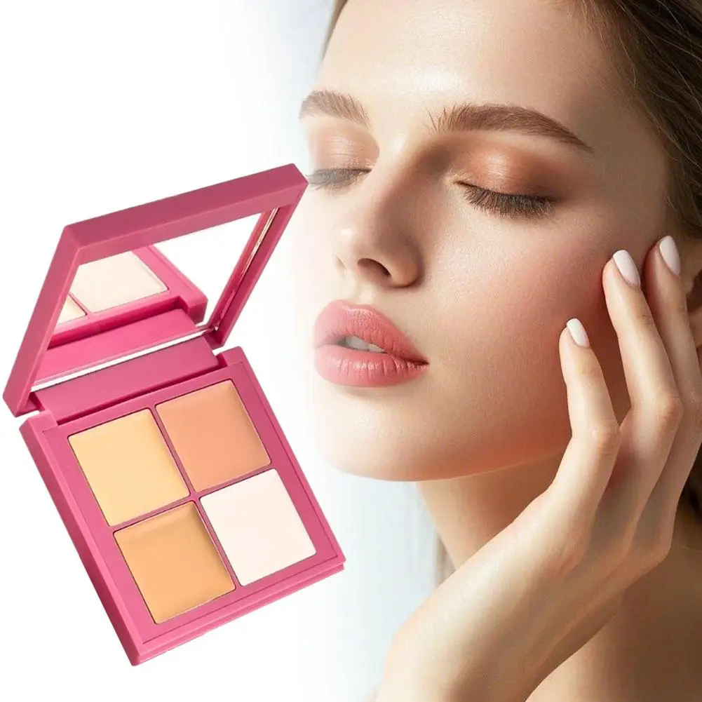 Draagbare Concealer Vierkleuren Palet Hoge Dekking Langdurige Hydraterende Cover Acne Print Donkere Oogcirkels Traanopening