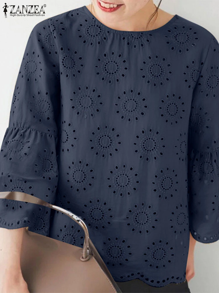 

Женская элегантная рабочая блузка с рукавами 3/4, ZANZEA, летняя рубашка с вышивкой, богемная стильная праздничная туника, топы, свободные Blusas Mujer 2025