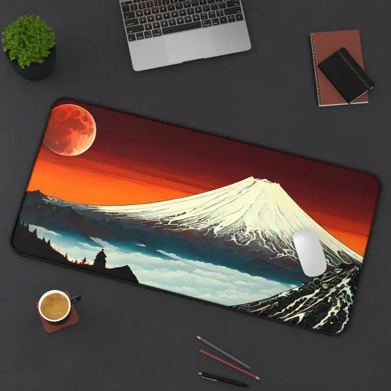 

Коврик для мыши Mount Fuji Red Moon, настольный коврик с тематикой природы, нескользящий водонепроницаемый коврик для мыши, украшение для офиса, идеальный подарок для друзей
