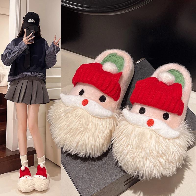 Thick Bottom Plus Velvet Warm Waterproof Table Baotou Fashion All Comfortable Non-slip Breathable Wear-resistant Slippers Woman