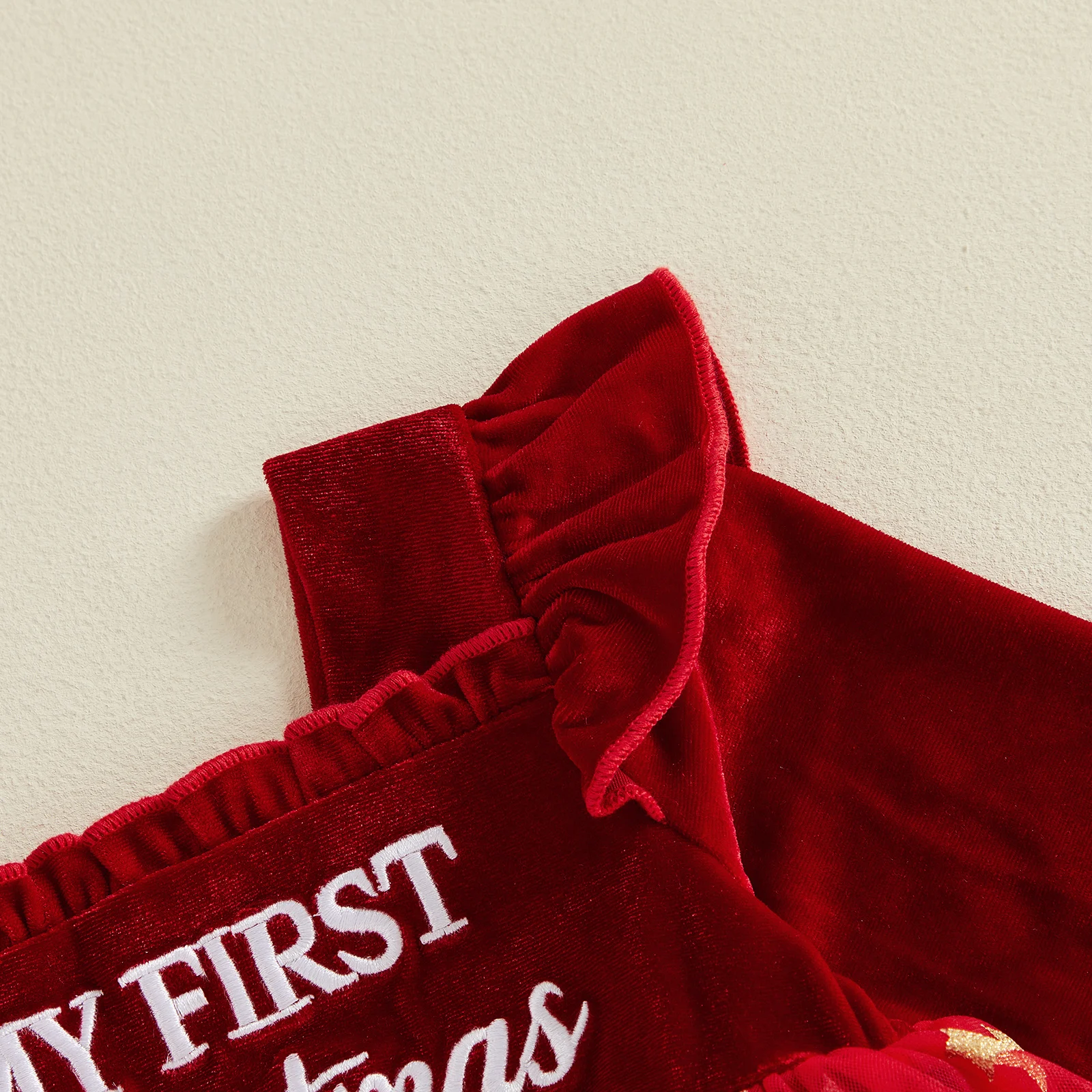 Baby Girl My First Christmas Velvet Romper Dress Cute Long Sleeve Letter Printed Ruffled Bodysuit Xmas Costume Clothes