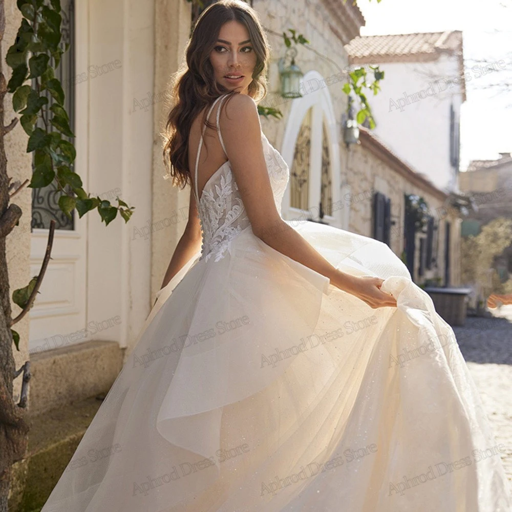 Vestidos De Novia escalonados De tul con tirantes finos, trajes De Novia con espalda descubierta para fiesta Formal