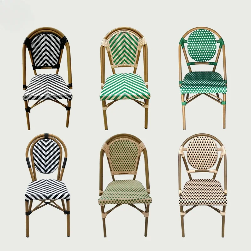 French dining chair Cafe tables and chairs Nordic rattan chair retro back stool balcony leisure rattan chair courtyar