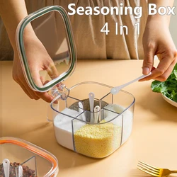 Multi-grid Salt Seasoning Box with Spoons and Sealed Lid Transparent Spice Jar Chili Powder Sugar Bowl Moisture-proof Container
