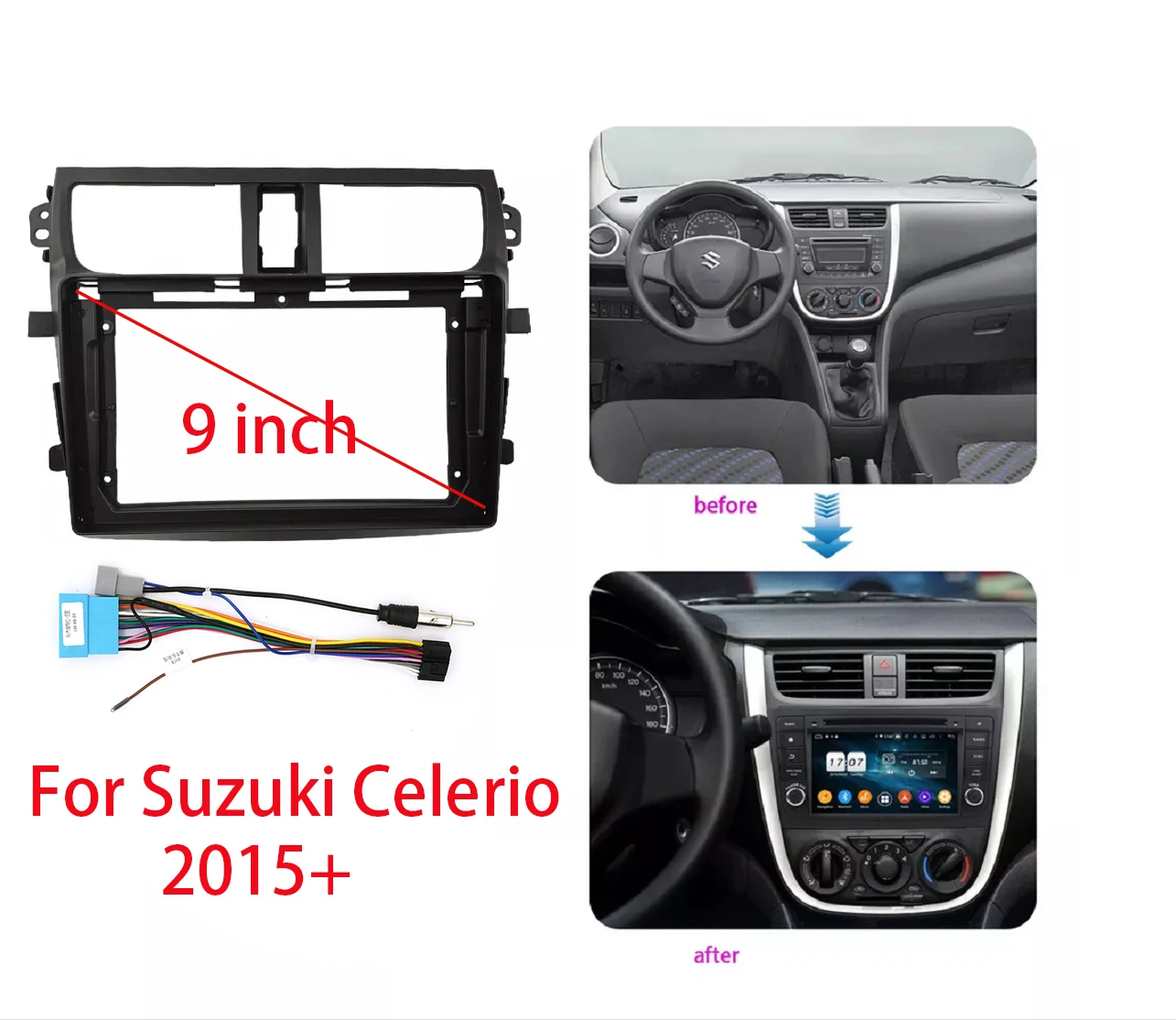 2 Din 9 Inch Car Radio Installation DVD GPS Mp5 Plastic Fascia Panel Frame For SUZUKI Alto Celerio CULTUS 2015+