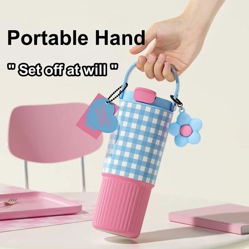 Vaso bonito, botella de agua de 750ML, termo al vacío de acero inoxidable 316, termo portátil aislado, regalo para mujer y niña