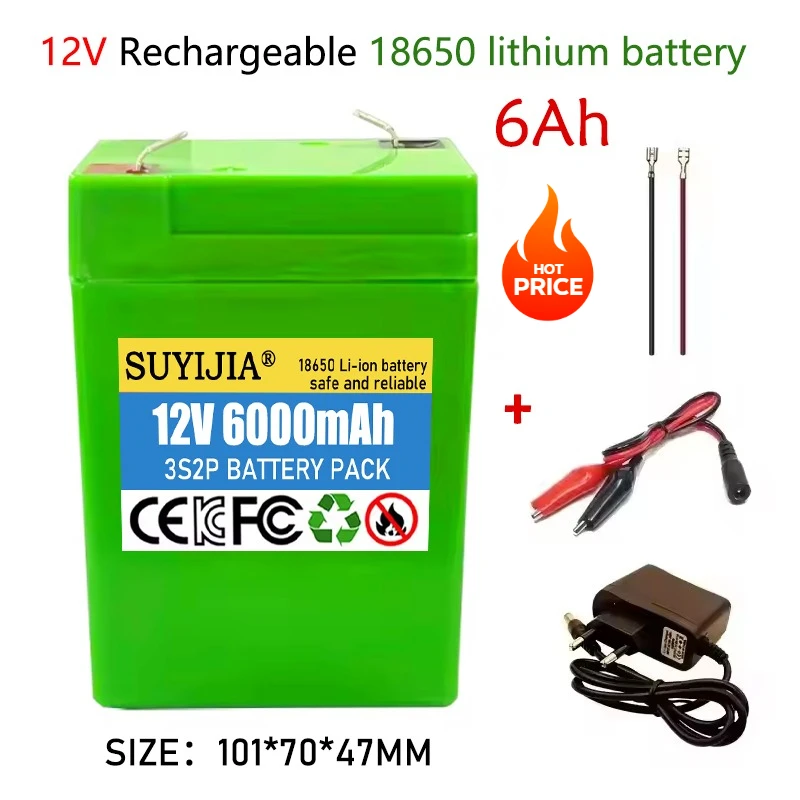 

New 12V 6Ah 18650 Rechargeable Lithium Battery Pack Alternative Lead-acid Batteries for Toy Cars LED Lighting Outdoor Battery