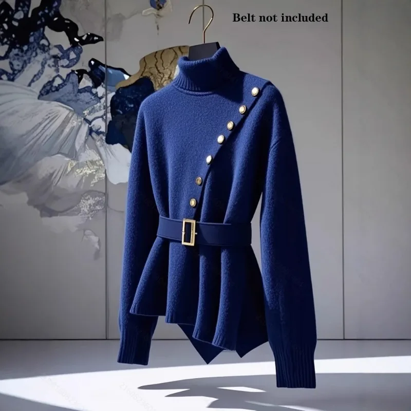 

2025 Autumn and Winter New Lapel Solid Color Women's Sweater Elegant Button Long-sleeved Knitted Sweater