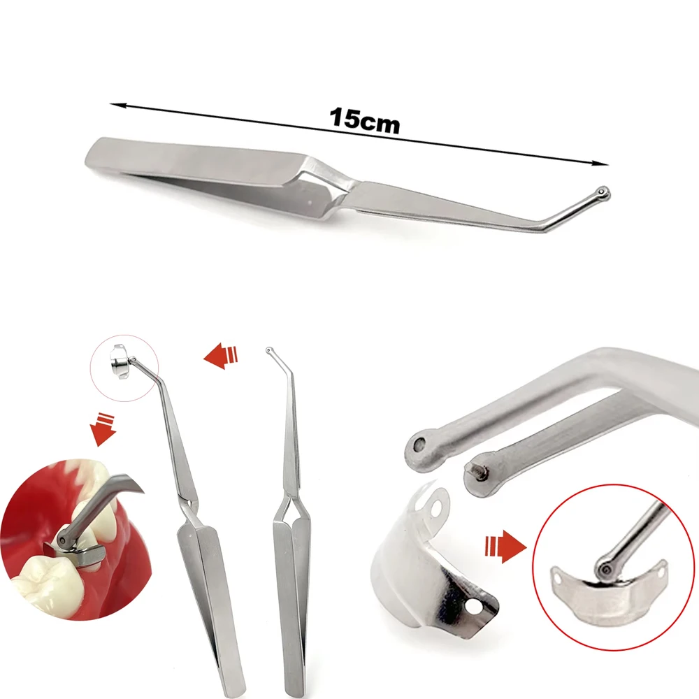 Stainless Steel Dental Matrix Band Holder Clamp with Sectional Placement Forceps – Precision Tweezers for Filling Procedures