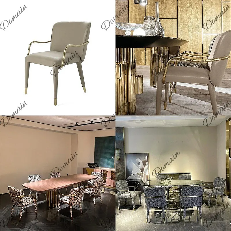 Italian light luxury dining chair Modern flower cloth leopard print embroidery villa household pure copper dining chair
