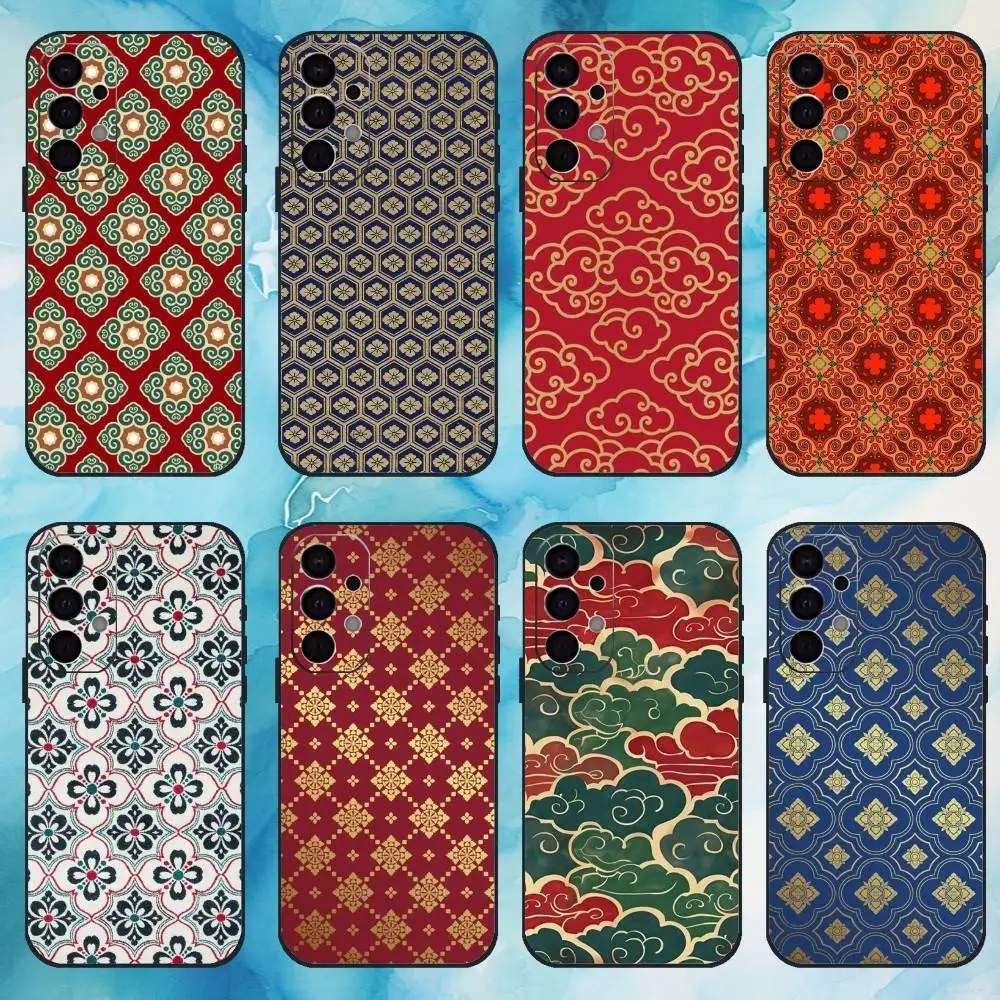 

Chinese ancient pattern Phone Case Black Soft Silicone For Samsung Galaxy A73,A72,A71,A70,A53,A52,A51