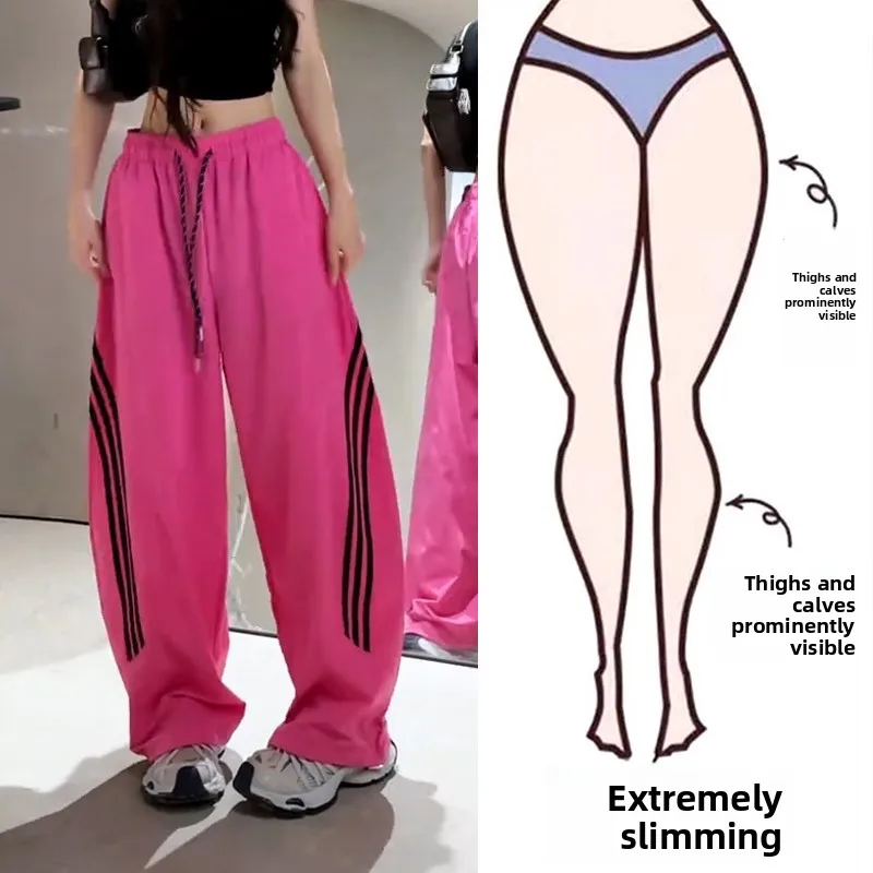 

Summer New plus Size Women's Wide Leg Pants High Waist Straight Cut Loose Fit Casual Trousers Side Stripe Design Comfortable