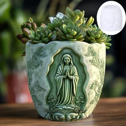 Prayer Virgin Mary Relief Succulent Plant Flower Pot Resin Silicone Mold Goddess Relief Concrete Mould Storage Box Gypsum Molds