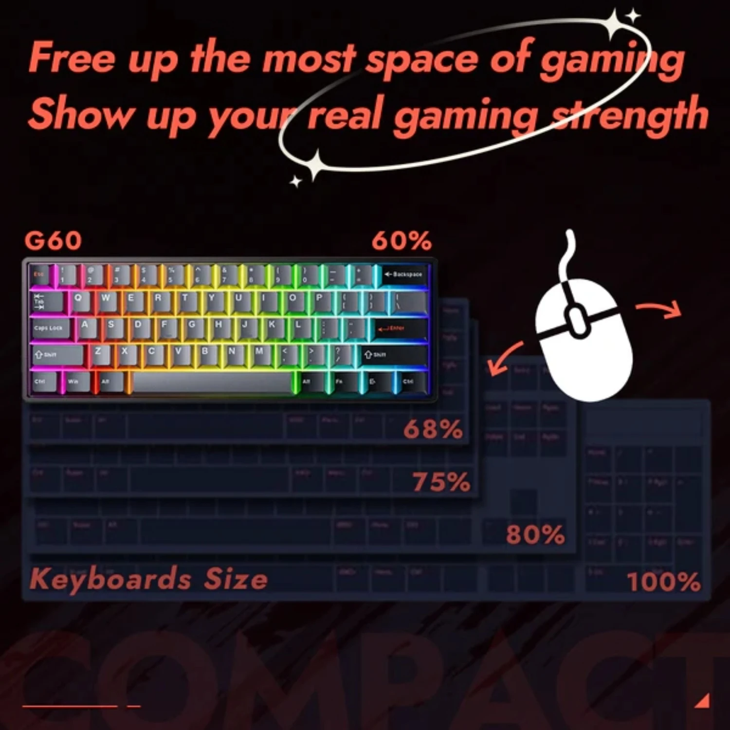 Imagem -02 - Drunkdeer G60 Rapid Trigger Gaming Keyboard Teclados Mecânicos Interruptor Magnético Hiper Rápido Rgb 60 Compact 61 Keys