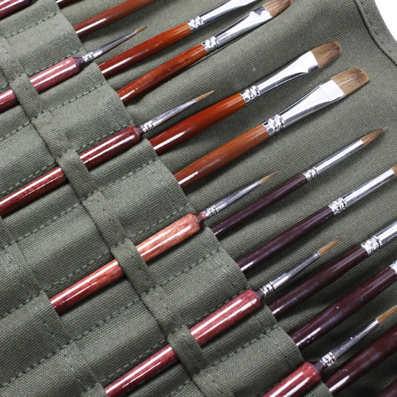 E5BE 30 Holes Paint Brush Bag Convenient Roll Up Canvas Paint Brush Case Watercolor Oil Paint Brushes Holder Gift for Artist