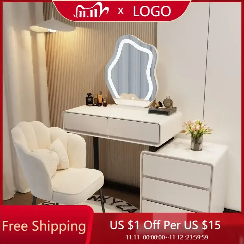 

Nordic Mirror Vanity Table Led Light White Mobile Cabinets Vanity Table Holder Bedroom Tocador Maquillaje Modern Furniture