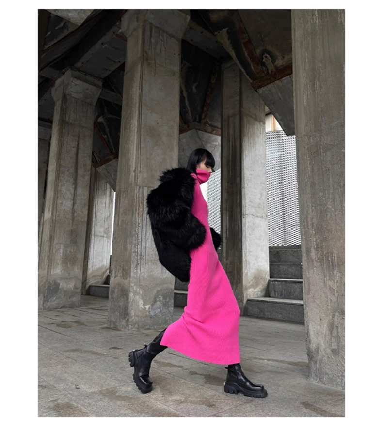 Lautaro Winter Cool Oversized Casual Soft Thick Warm Black Hariy Shaggy Faux Fur Coat Women Turn-down Collar Fluffy Jacket 2023