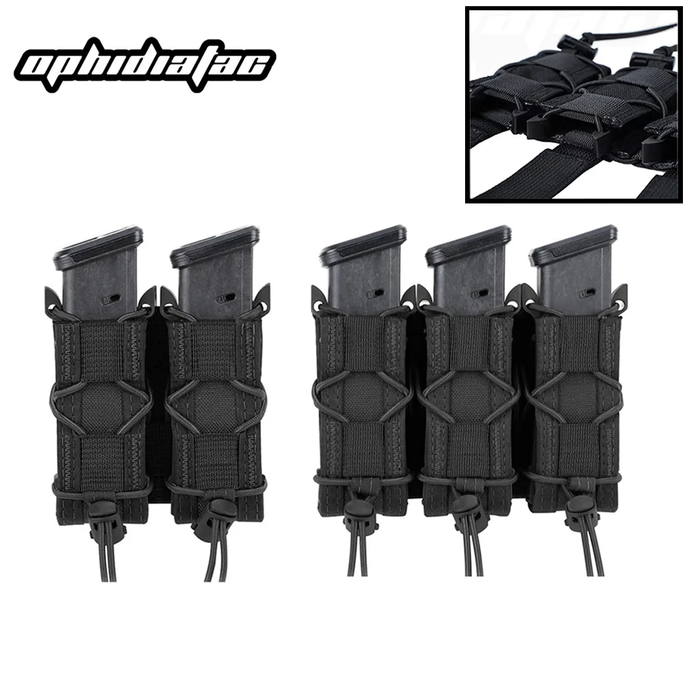 OPHIDIAN Bolsa para revistas de 9 mm Doble Triple Bolsa para revistas Molle Bolsa para revistas abierta Adecuada para Glock 17 19