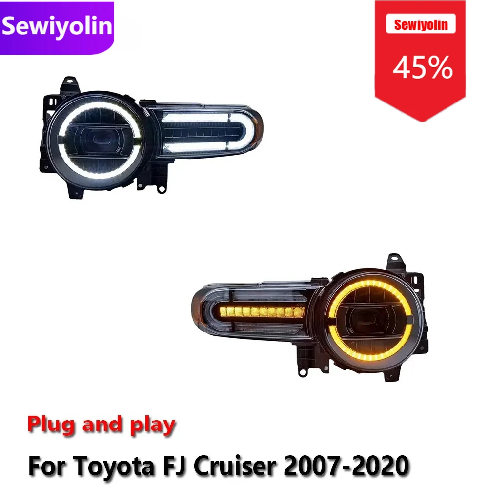 

Автомобильные светодиодные фары DRL в сборе для Toyota FJ Cruiser 2007-2020, противотуманные фары DRL, стоп-сигнал поворота Plug and Play