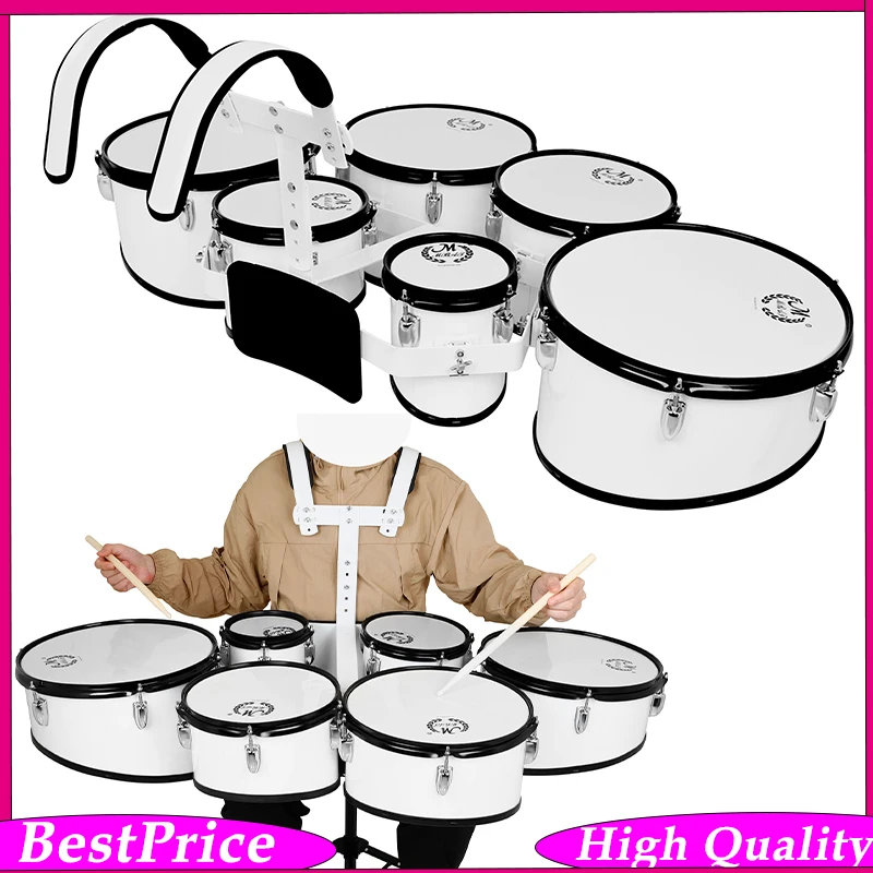 6-Piece Marching Drum Set – Sextet Toms with Carrying Frame Multi-Section Adjustable Back Rack, Includes Drumsticks & Tools