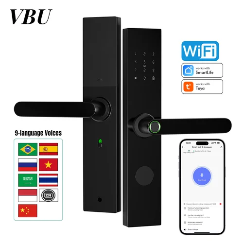 Tuya Wifi cerradura de puerta inteligente con huella dactilar cerradura electrónica Digital huella digital/tarjeta IC/contraseña/llave/aplicación desbloqueo remoto funciona con Aleax