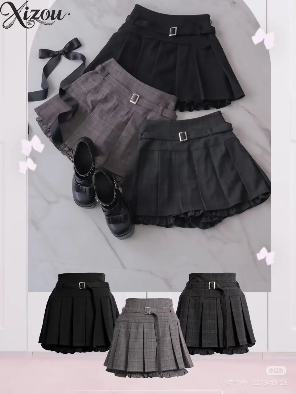Summer Women Mid Waist Pleated Skirt Shorts Belt Zipper Japanese School Girl Korean Casual Cute Plaid Plain Mini Skirt 2025