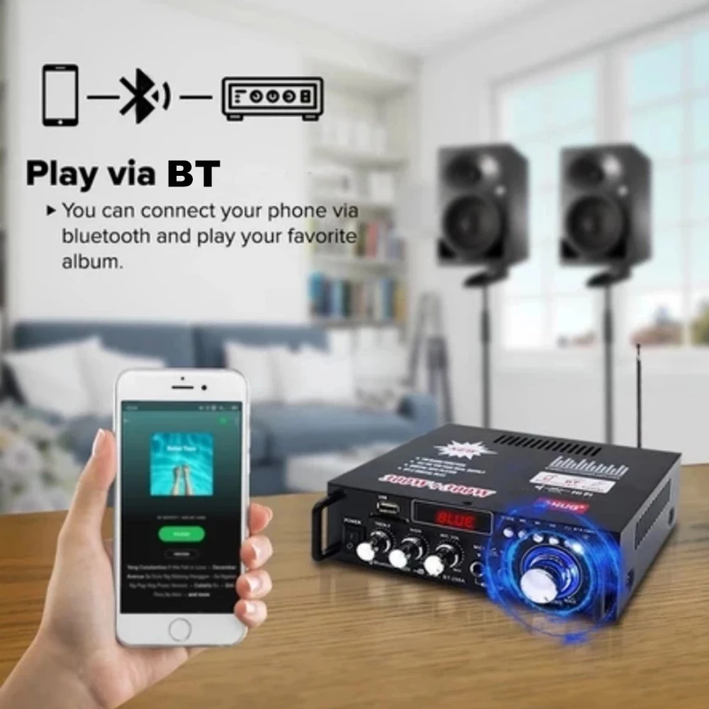 600W Power Amplifier HiFi Stereo Audio Amplifier Bluetooth 5.0 Home MP3 Player Supports AC100-240V Home Car FM Remote Control