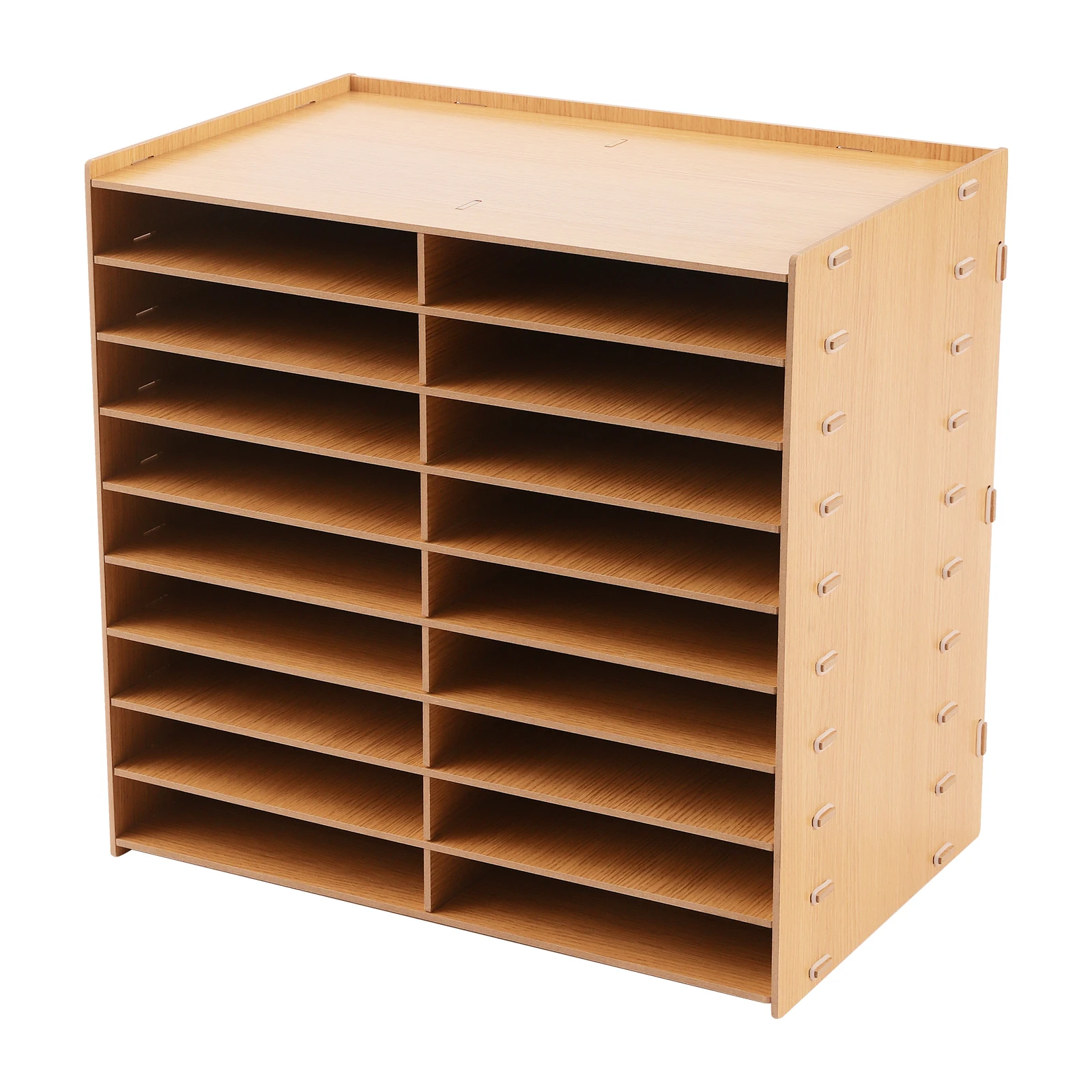 9-Tier File Organizer 18 Separate Compartments 5mm High Density Golden Oak Board Each Layer 8.82lbs Load Golden Oak Document Sorter Curved Smooth Anti-scratch Edge Vertical Paper Literature Rack For Home Office Student Study