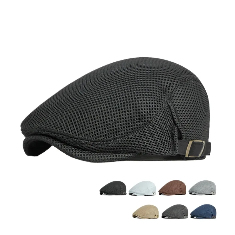 

Beret Men's Summer British Retro Solid Color Hollow Mesh Peaked Cap Female Casual Sun-proof Sunshade Advance Hats