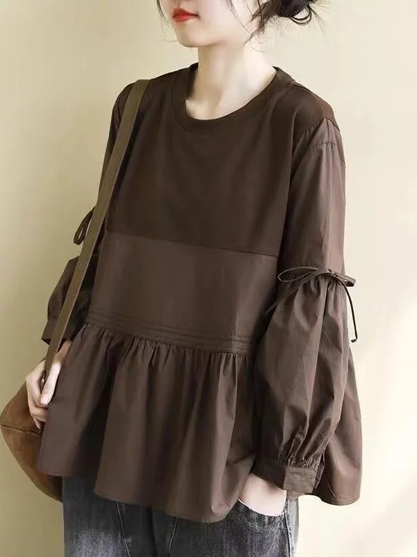 plus Size Women's Long Sve Loose Splice Design T-irt Casual Sle Artistic Pattern Color Blo Doll irt Top for Younge...