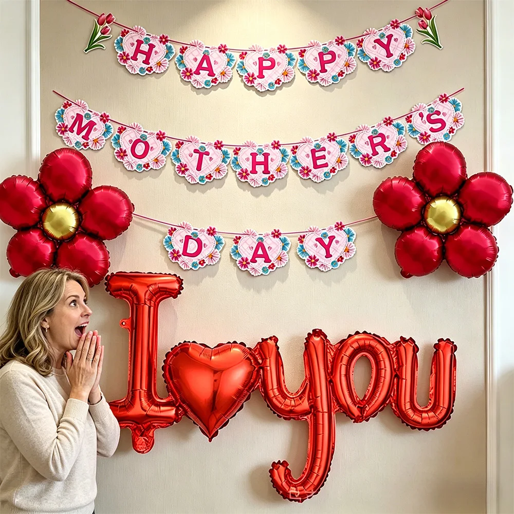 Mother's Day Decoration Banner Happy Mother's Day Flower Balloon Decor Mother Day Banner Garland Mother's Day Decor Supplies