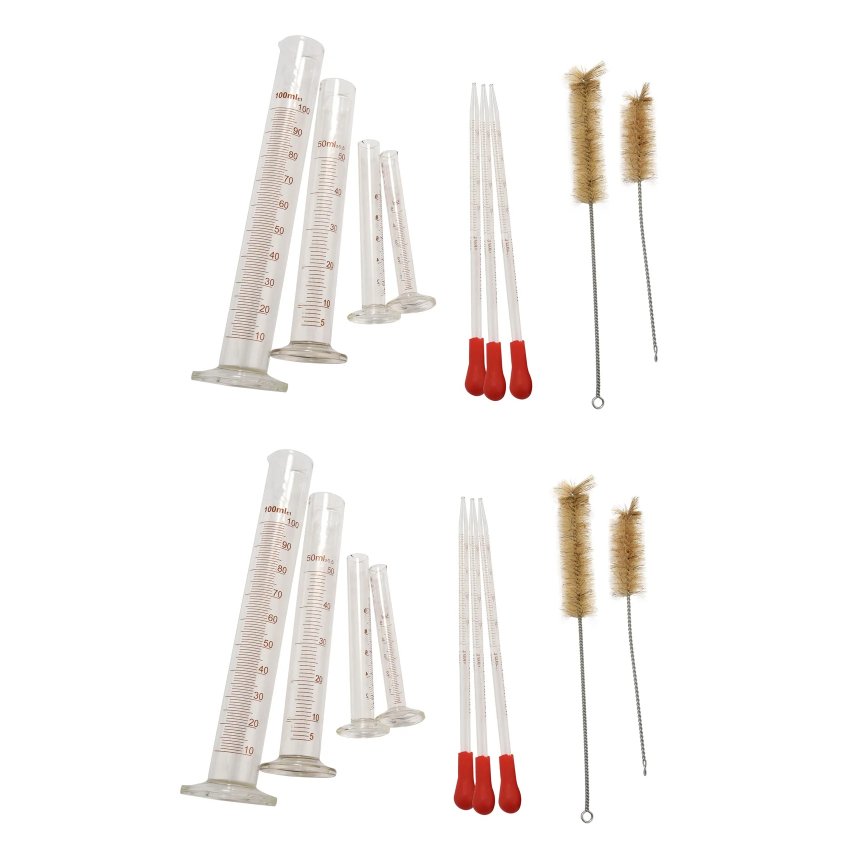 Ingenious-8 Measuring Cylinder - 5Ml, 10Ml, 50Ml, 100Ml - Premium Glass - Contains 4 Cleaning Brushes + 6 X 1Ml Glass Pipettes