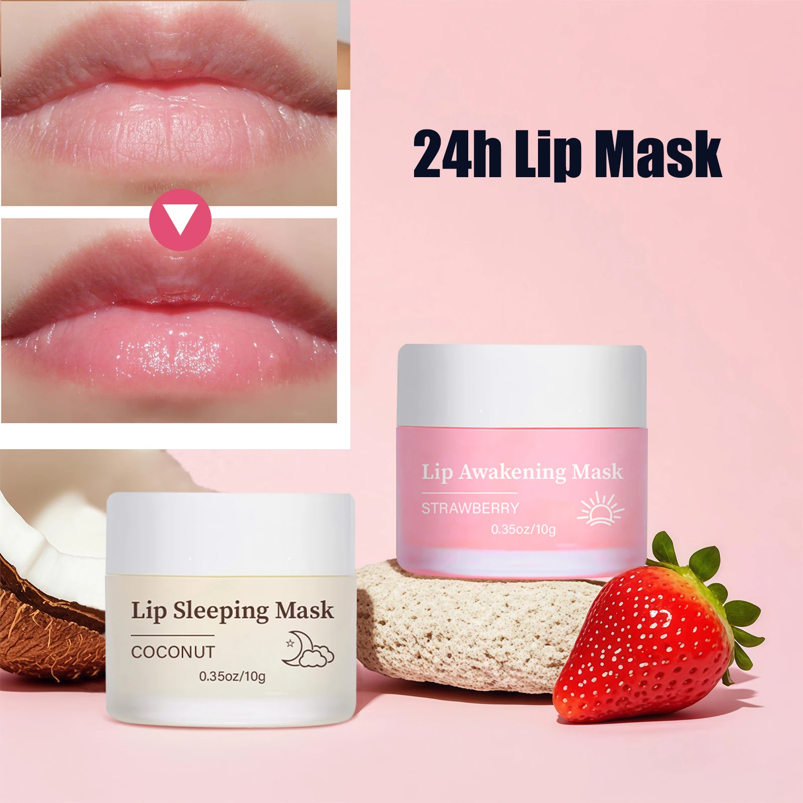 

BIO-Dimot 2-in-1 Day & Night Coconut Strawberry Lip Sleeping Mask - Exfoliate & Moisturize Dry Lips for Lip Anti-Cracking Care