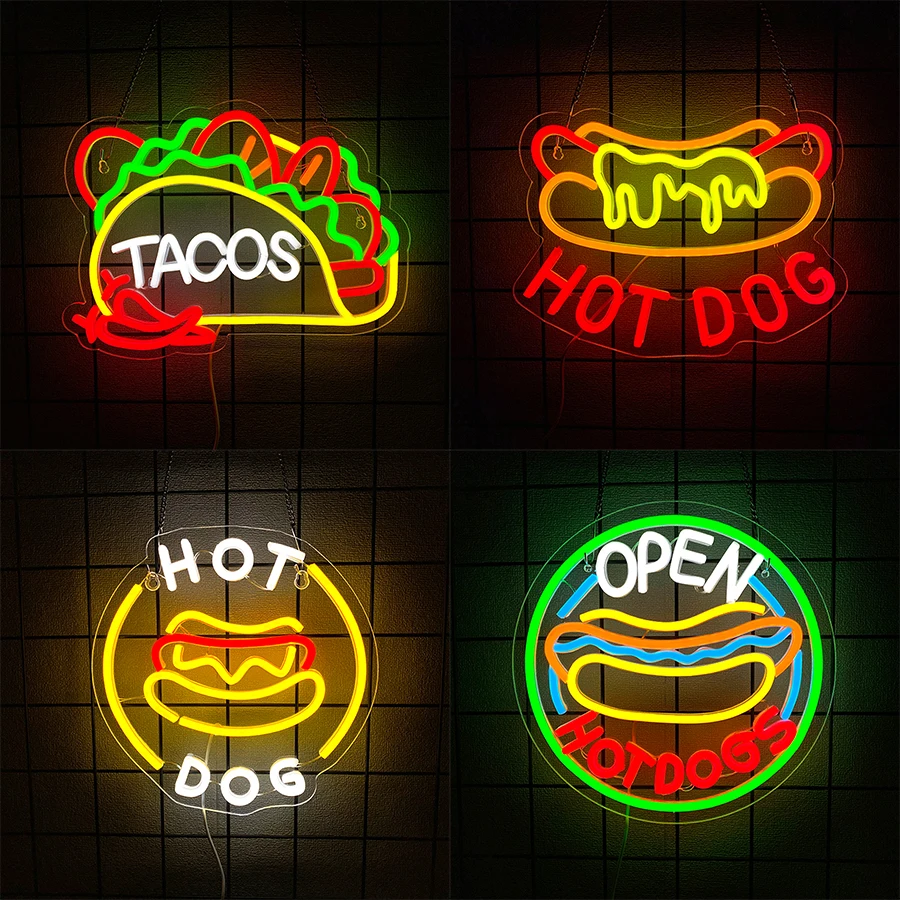 Hot Dog Led Neon Signs, Interesting Food Business Icons, Family Gatherings, Fast Food Restaurants, Shops, Restaurants Decor.