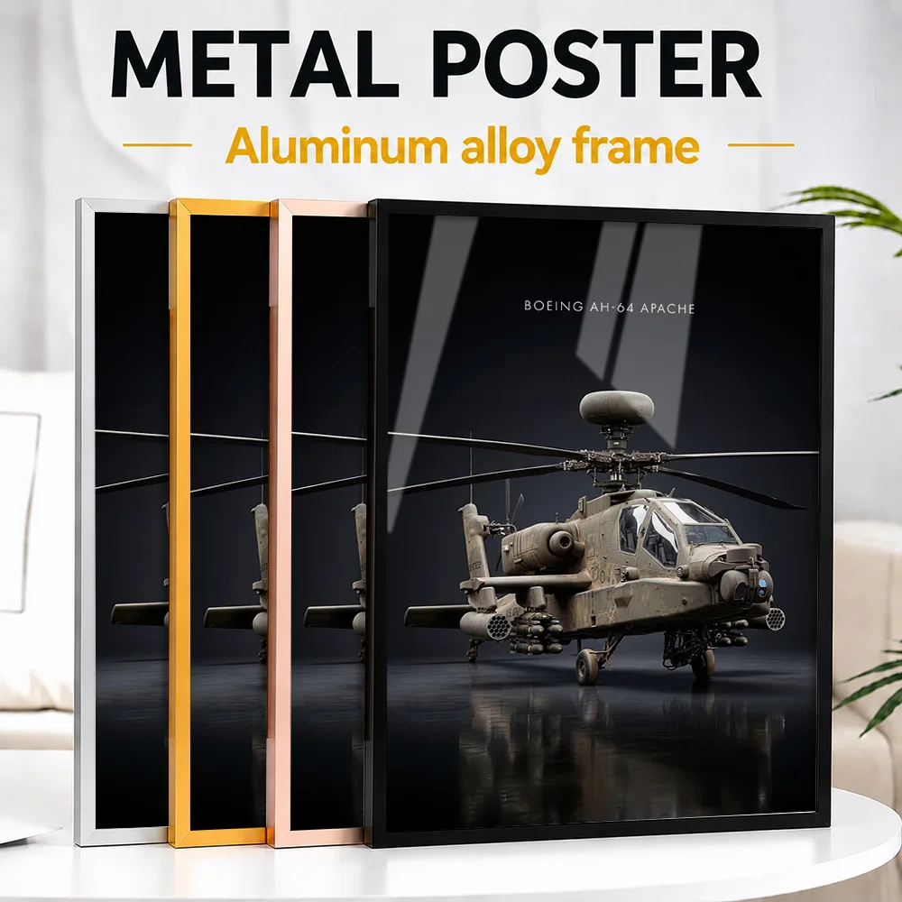 Boeing AH-64 Apache Helicopter Framed Metal Poster Personalized Flight Tribute Wall Art Designed For Office And Veteran Gift