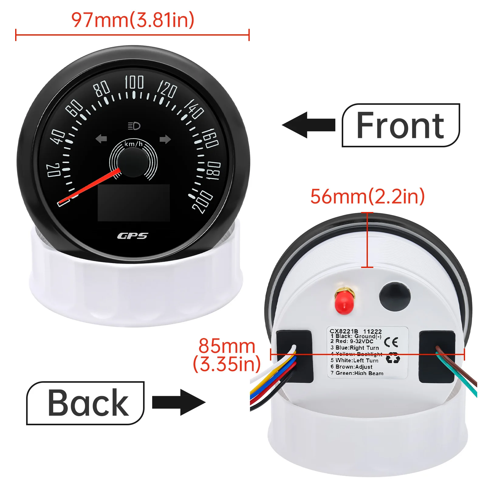 Waterproof 85MM GPS Speedometer With GPS Antenna 7 Color Backlight For Motorcycle Marine Boat Car Truck Speed Gauge Meter 12V24V