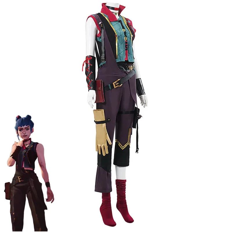 Spiel 2 Jinx Cosplay Kostüm Lose Kanone Strampler Weste Zubehör Uniform Vollen Satz Perücke Mann Frau Karneval Suitv;2, r'6;t.