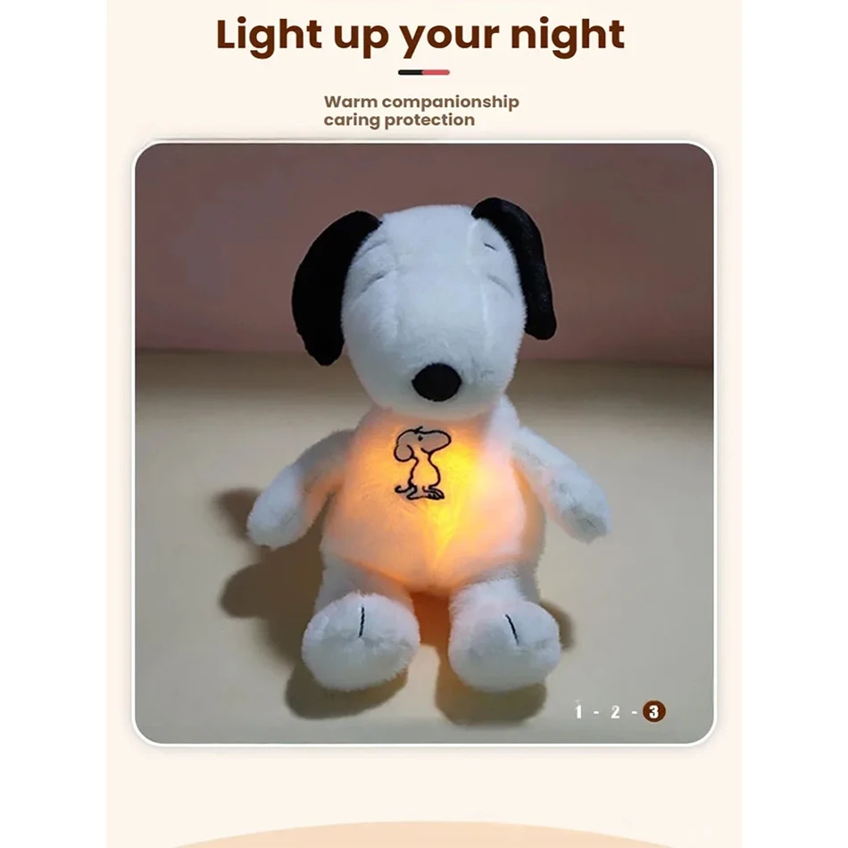 2025 Glowing Breathing Snoopy Plush Toy Baby Sleep Aid Cute Calming Stuffed Animal Kids Bedtime Gift
