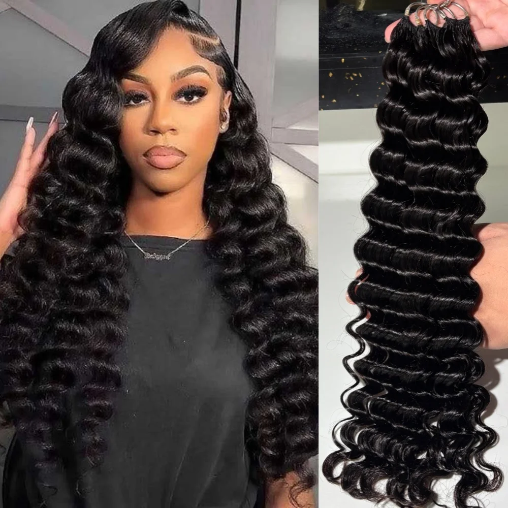 

15A Deep Wave Knotless Pre-Separated Crochet Hair Extensions Feather Hair Extensions Feather Line Hair Original Human Hair Wefts