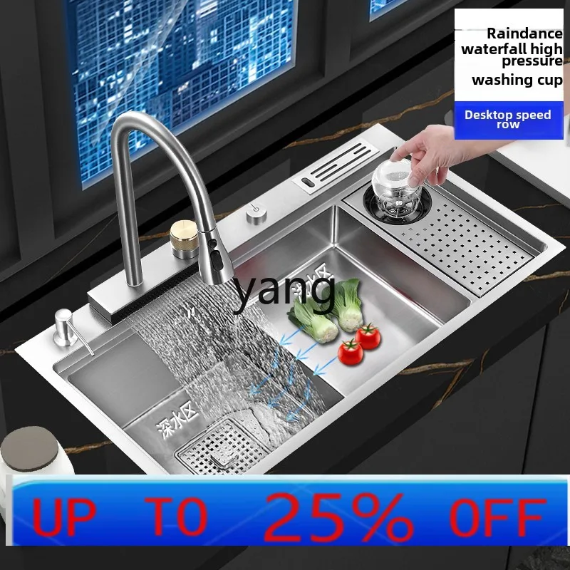 

cx stepped large single tank with cup washer kitchen stainless steel high and low household dishwasher