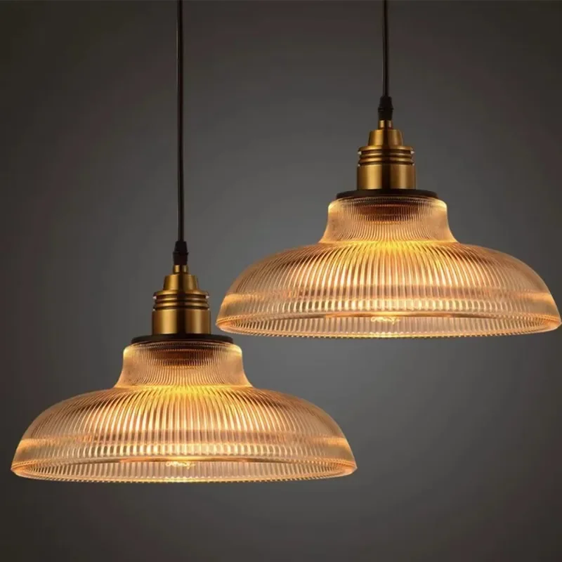 Creative American Vintage Stripe Pot Cover Glass Pendant Lights Living Room Lamp Simple Restaurant Bar Lamp LED E27 Light