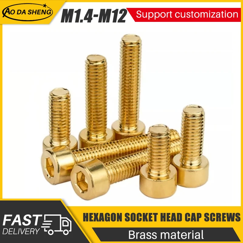 

AODASHENG 100/50/20pcs M2 M2.5 M3 M4 M5 M6 M8 M10 M12 Pure Brass Hex Hexagon Socket Cap Head Screws DIN912