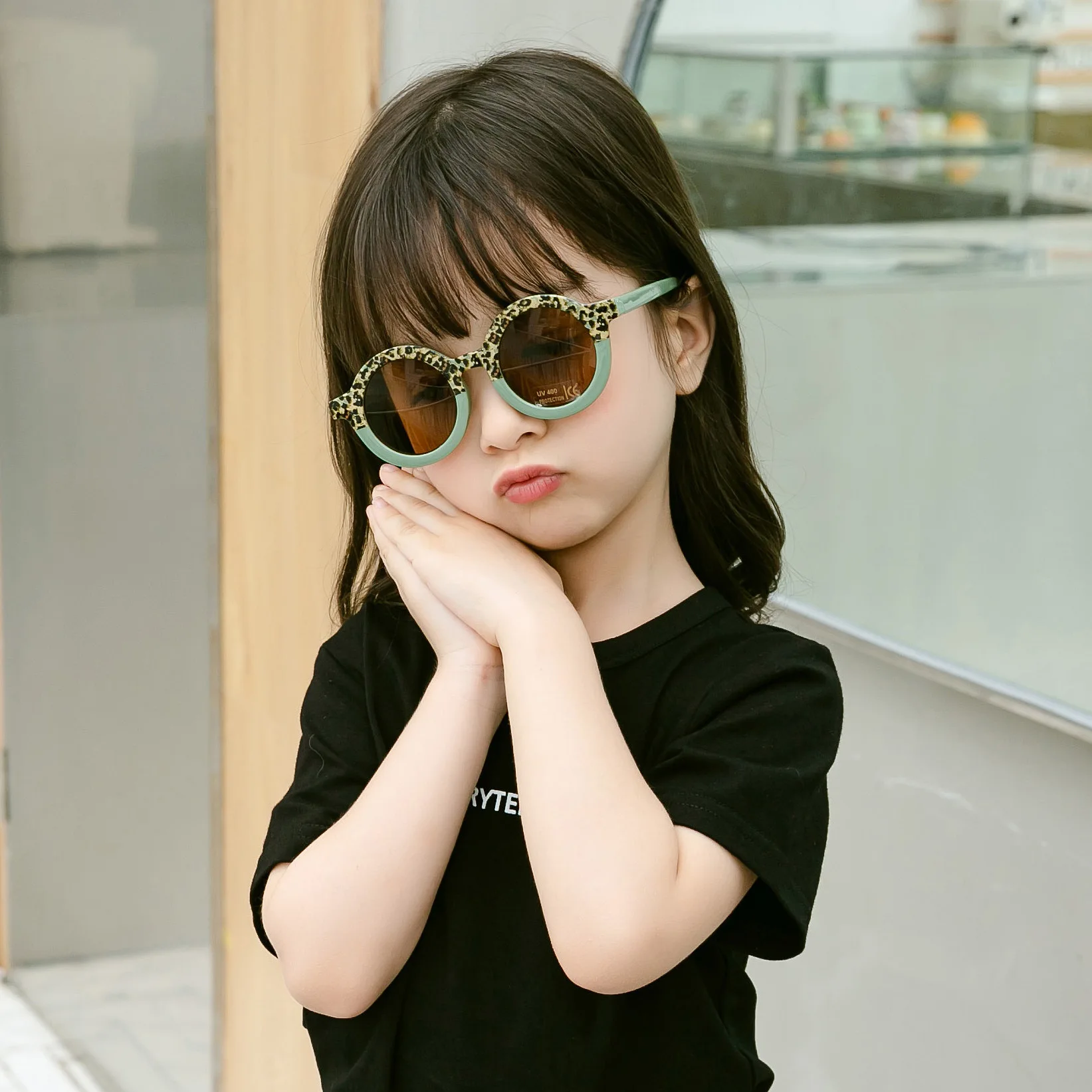 Children Cute Cartoon Round Sunglasses Girl Boy Leopard Double Color Vintage Sunglasses UV Protection Classic Kid Sun Glasses