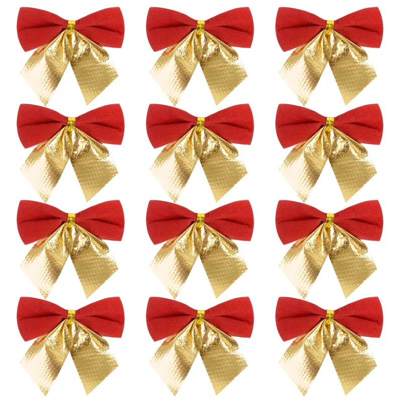 12/24 Stücke Rot Goldene Weihnachten Bogen Weihnachtsbaum Hängen Ornament Weihnachtsdekorationen Für Zuhause Neujahr Kinder Geschenke Navidad 2025