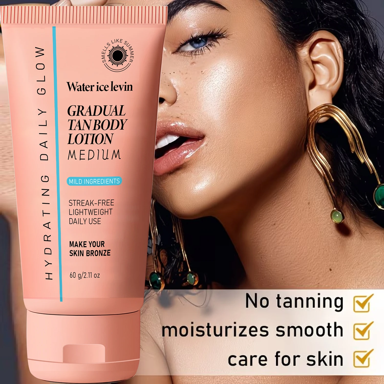 Gradual Tan Body Lotion Medium with Collagen Hyaluronic Acid Moisturizing Firming Streak-Free Lightweight Daily Use 60g
