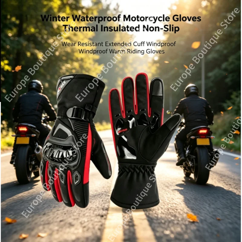 

2026 Winter Waterproof Motorcycle Gloves Men Thermal Insulated Non Slip Wear Resistant Extended Cuff Windproof Warm Riding Gear