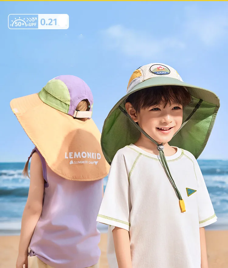 

UPF50+ Kids Sun Hat with Neck Flap, Wide Brim Adjustable UV Protection Breathable Bucket Hat for Boys Girls Beach Outdoor