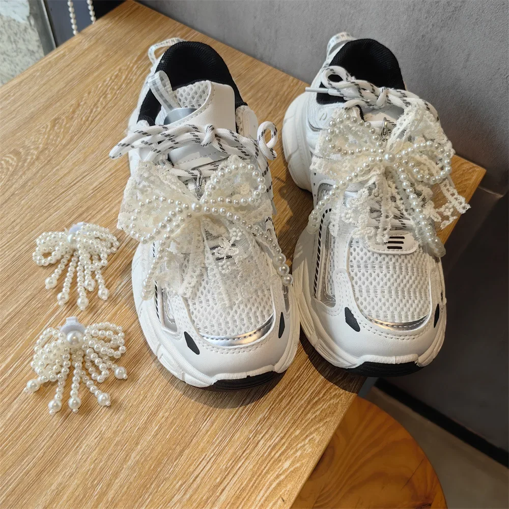 

Shoe Flower Buckle Premium Decorative Shoe Charm Accessories Fashion Lace pearl bow Shoe laces Charms for Sneakers Decorative
