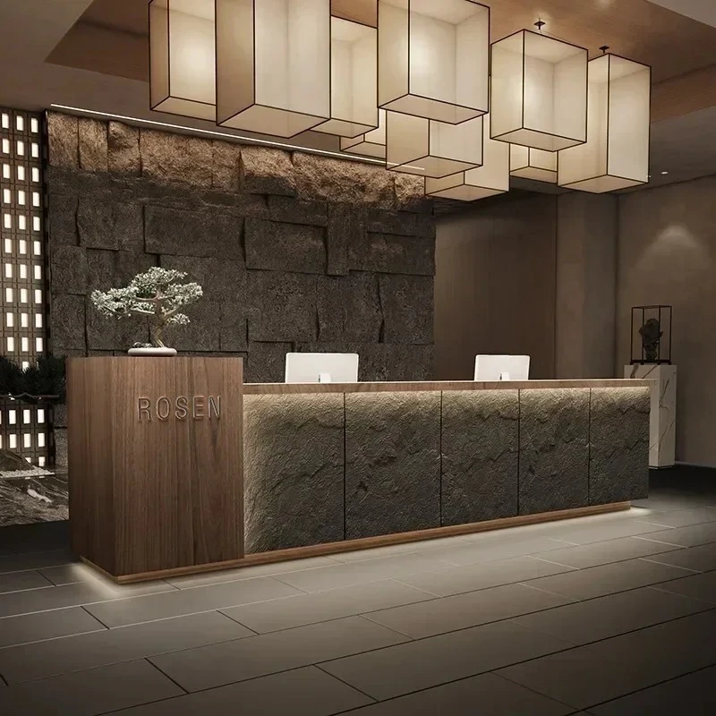 Luxury Office Executive Reception Desk Cashier Counter Table Coffee Wooden Reception Desks Hotel Shop Commercial Furniture i