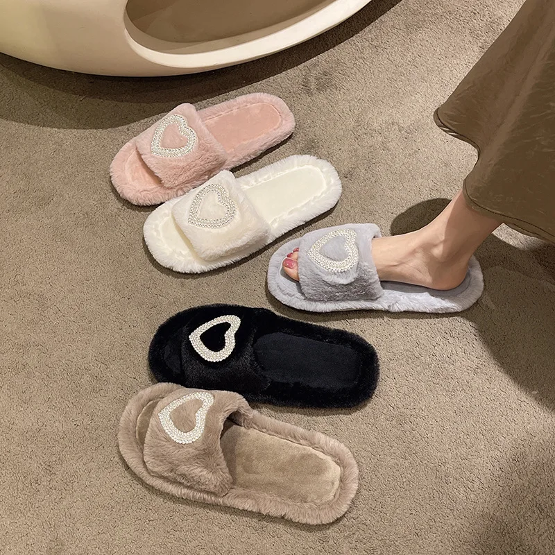 New fashion Women's Winter Fluffy Slippers For Indoor Wooden Floors Postpartum Plush Cross Band Slides AWM210